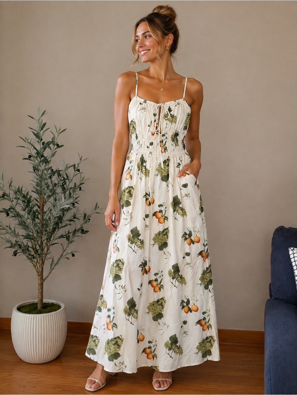 568. Abercrombie & Fitch Fruit Print Maxi Dress NWT - Picture 1 of 3